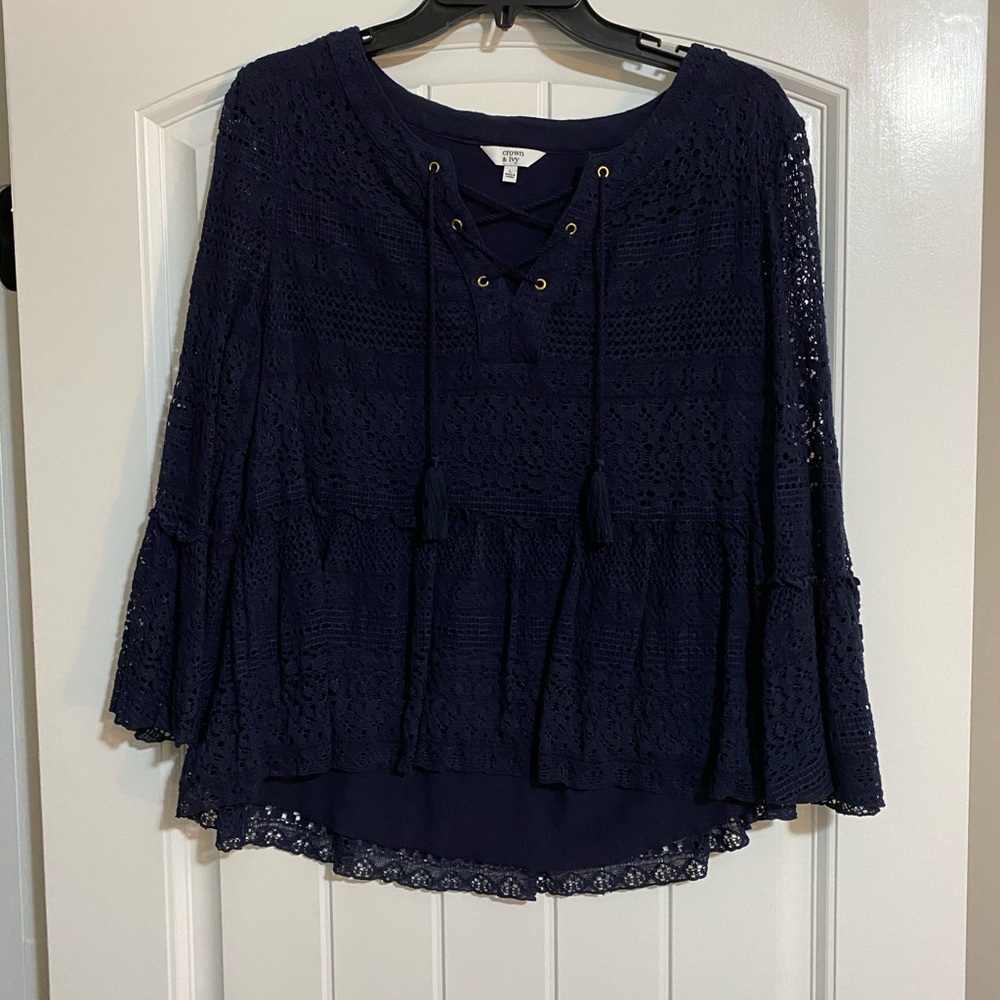 Navy blue lace blouse size L